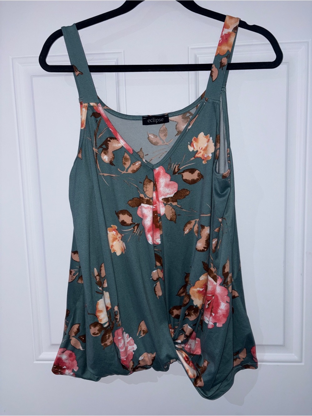 Eclipse Teal Floral V-Neck Camisole with Pink & Brown Blooms